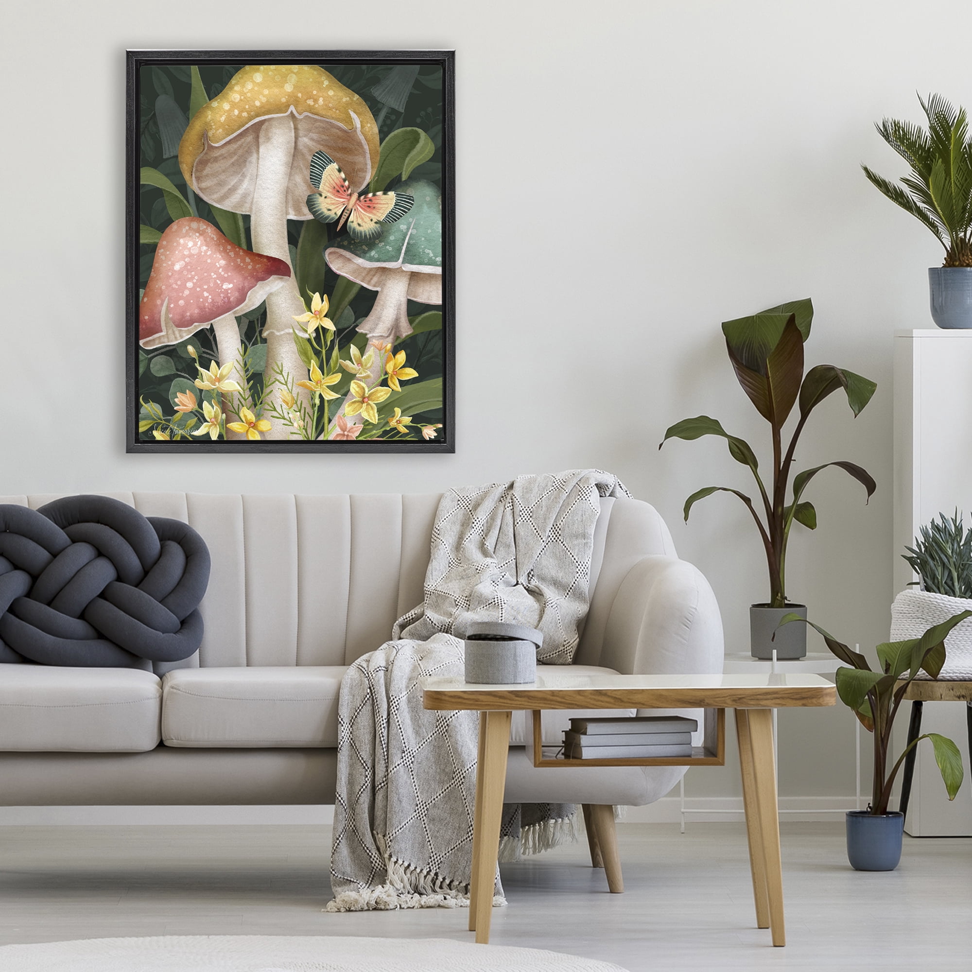 Stupell Industries Midnight Garden Mushrooms Black Framed Floater Canvas Wall Art, design by Nicole Tamarin