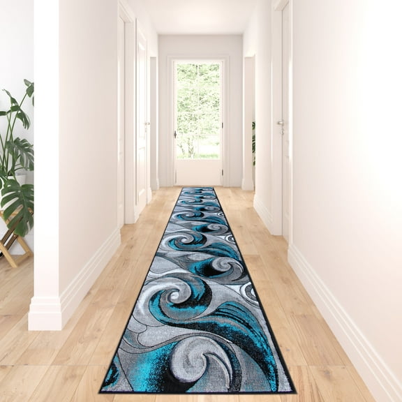 Masada Rugs Modern Woven Long Runner Turquoise Area Rug, Hand Carved (32 Inch X 15 Feet 10 Inch) Runner