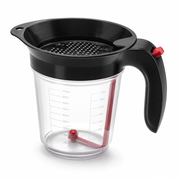 4-Cup Fat Separator Oil Separator With Bottom Release - Gravy Grease Separator for Cooking,Healthier Gravy,Soup,Easy Press Dispenser Oil Separator with Strainer