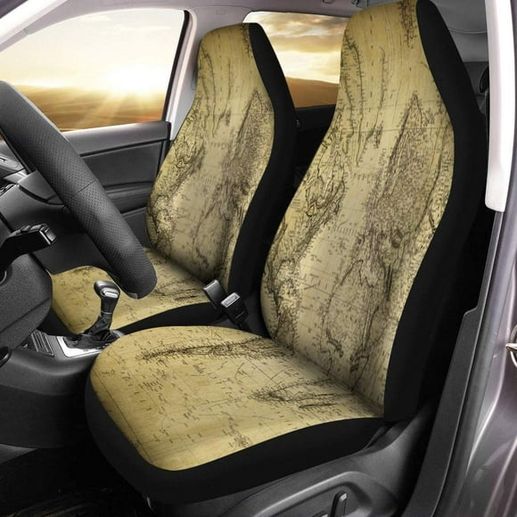 RYLABLUE Set of 2 Car Seat Covers Old Vintage Map of The World 1814 Antique Ancient Universal Auto Front Seats Protector Fits for Car,SUV Sedan,Truck