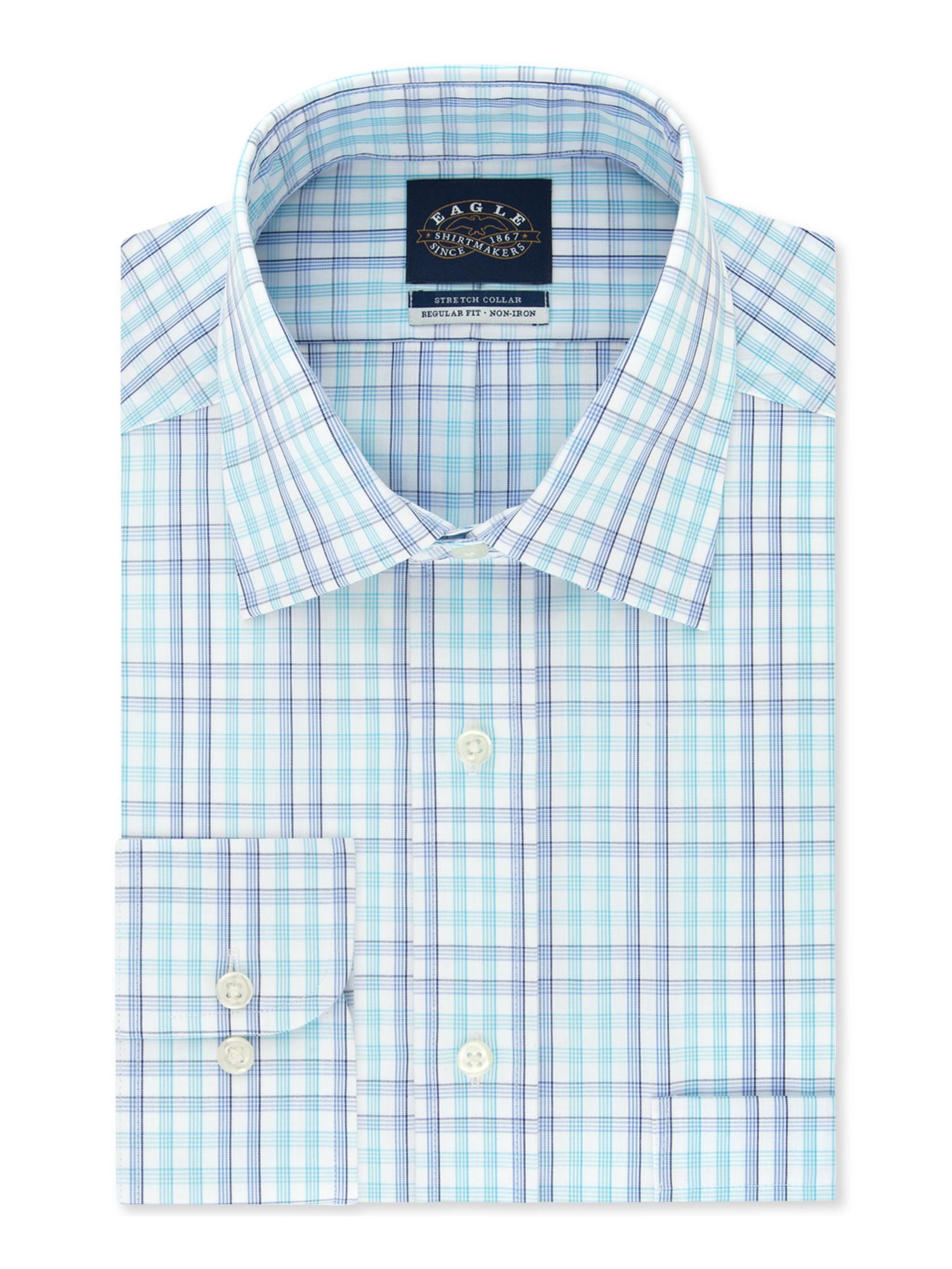 EAGLE Mens Teal Framed Gingham Collared 