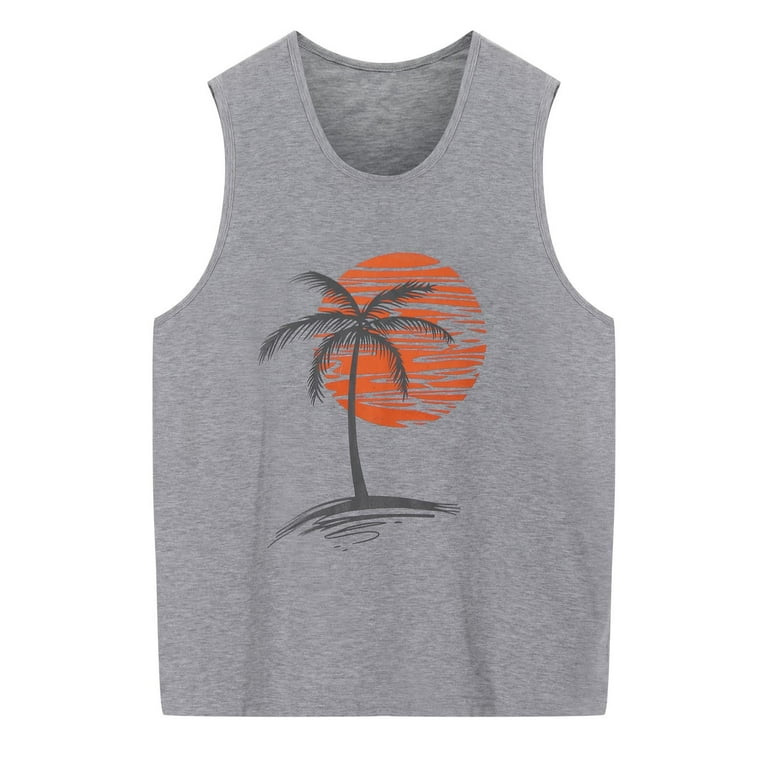 RYRJJ On Clearance Palm Tree Tanks Tops for Mens Cool Printed Graphic  Sleeveless Tank Top Muscle Shirt for Workout Gym Jogging Red S