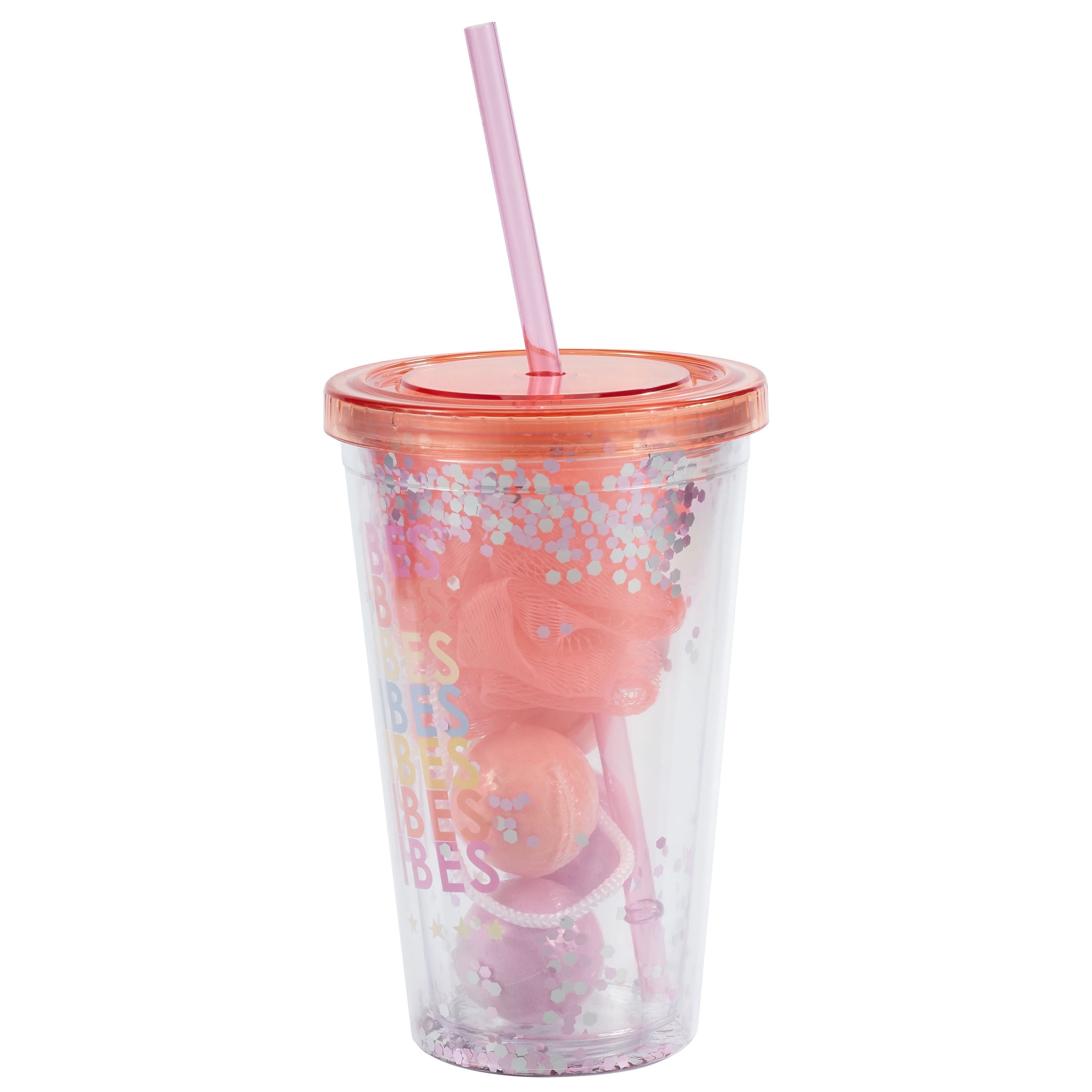 U Style Insulated Tumbler with Scented Bath Bombs and Loofah, Good Vibes