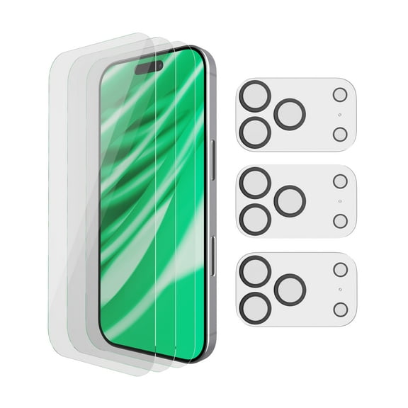 onn iPhone 17 Pro Max 3-Pack Glass Screen Protector with Camera Glass and Easy Installation Frame