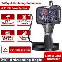 ANCEL AN301 2-Way 210° Industrial Articulating Borescope Camera with Light Endoscope 4.3" Snake Camera Inspection 6.2MM Borescope
