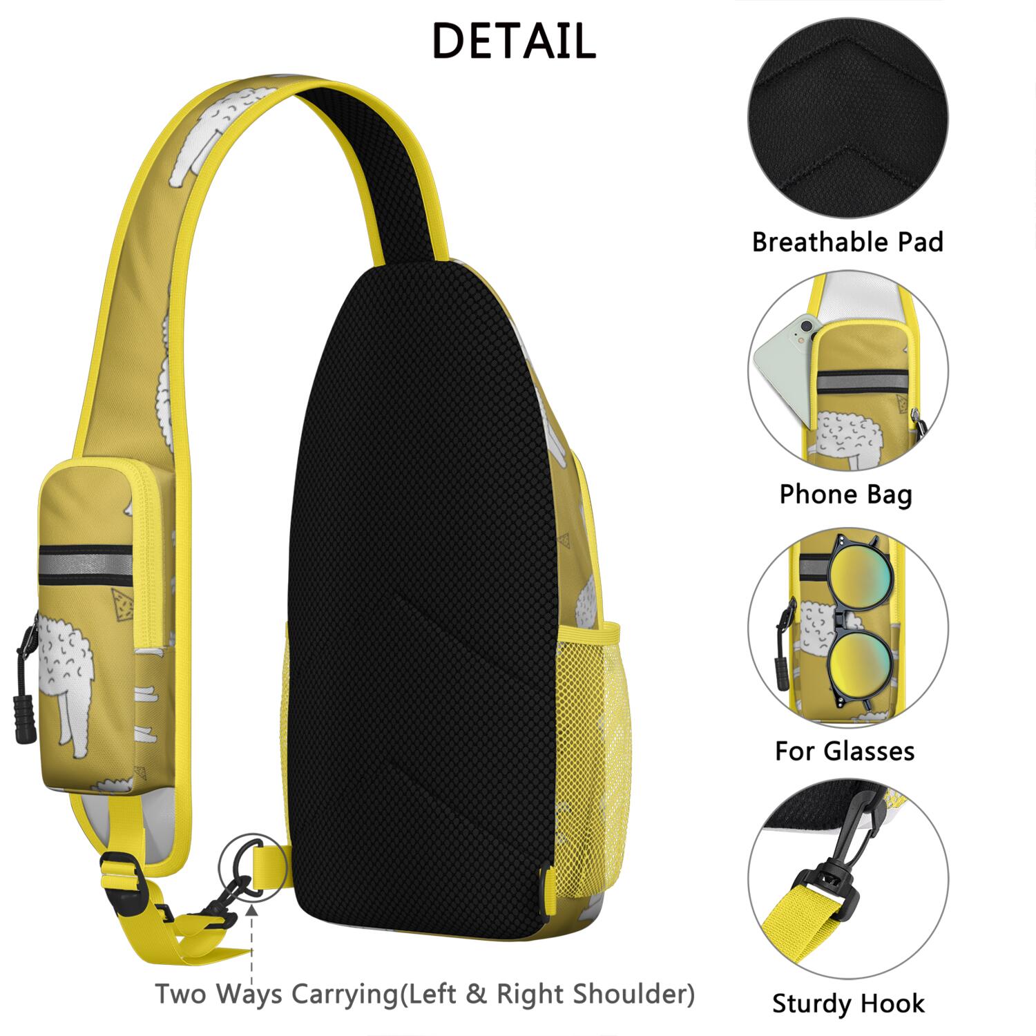 Llama Print Sling Backpack, Lightweight Crossbody Daypack with Cute Llama Face Cartoon Pattern, Adorable Kawaii Alpaca Design, Funny and Cute Anti-theft Travel Bag for Daily Use, Outdoor, Gym