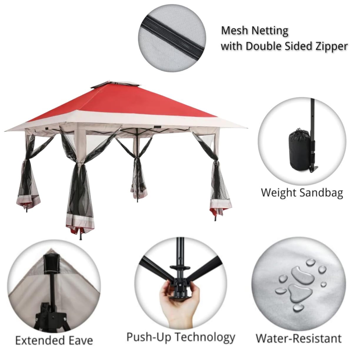 Faitaliicy 12*12FT Pop Up Gazebo Outdoor Folding Canopy Shelter 4-Sided Instant Gazebo Tent With Mosquito Netting 4 Sandbags For Lawn Garden Backyard Deck Party & Outdoor Activities