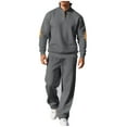 thumbnail image 3 of Txeol Men's Ribbed Knit Henley Sweatsuit with Elbow Patches 2 Piece Long Sleeve Sweatshirts and Straight Leg Pants Sets Lightweight Outdoor Loungewear Suits,M,Gray, 3 of 8