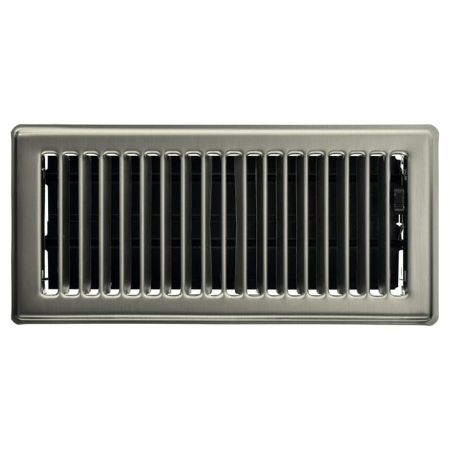 Imperial 4" x 10" Brushed Nickel Steel Floor Register, Louvered, 1-pk