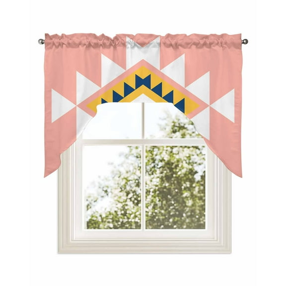 Pink Black Yellow Boho Kitchen Curtains Swag Valance for Windows/Bathroom/Cafe, Simple Romantic Abstract Geometric Rod Pocket Drape Panel Swag Curtains Valance for Bedroom/Living Room 56"x36"