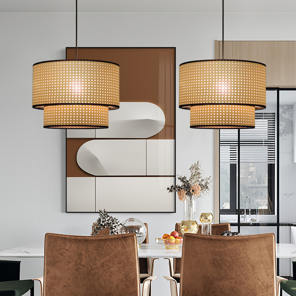 Arturesthome Mid Century Hand-Woven Pendant Light Rattan Lighting Fixtures