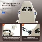 Gtplayer Pro Gaming Chair with Footrest, Dual Bluetooth 5.1 Speakers PVC Leather Recliner, Ivory