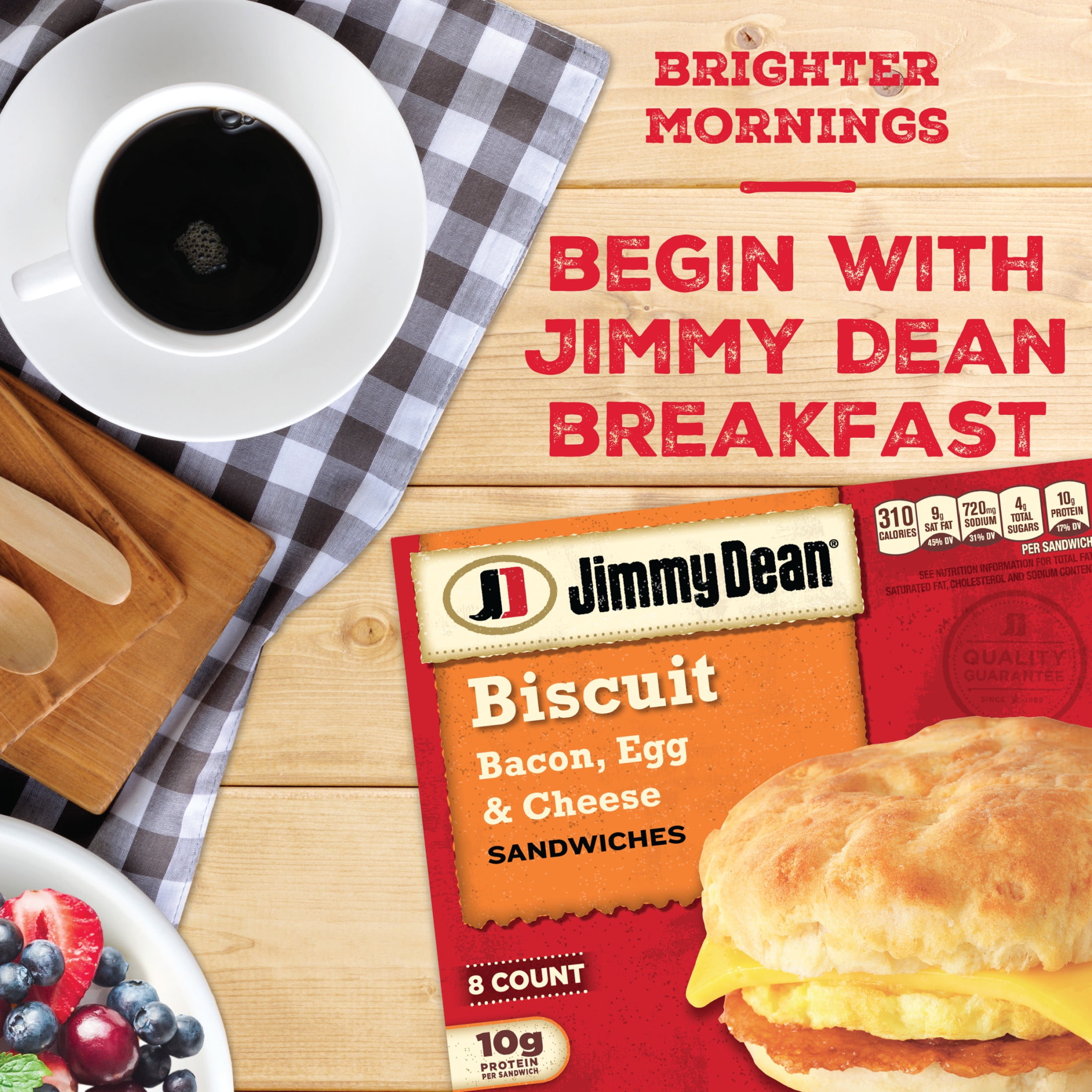 Jimmy Dean Frozen Breakfast Sandwich, Bacon Egg & Cheese Biscuit, 8 Count