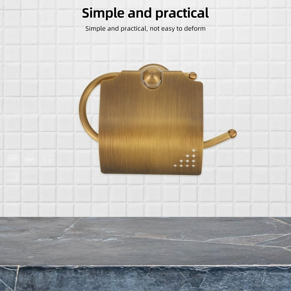 KONTONTY 1Pack Vintage Wall Mounted Toilet Tissue Holder Golden Copper Curved Cover for Bathroom Use 11.4x7.5x2.6in