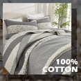 thumbnail image 3 of Y-PLWOMEN 100% Cotton Quilt King Size - Gray Striped Lightweight Beige Quilt, Floral Quilted Bedspread Lightweight Comforter Set, Soft Bed Spread for King Bed with Pillow Shams, 3 of 8