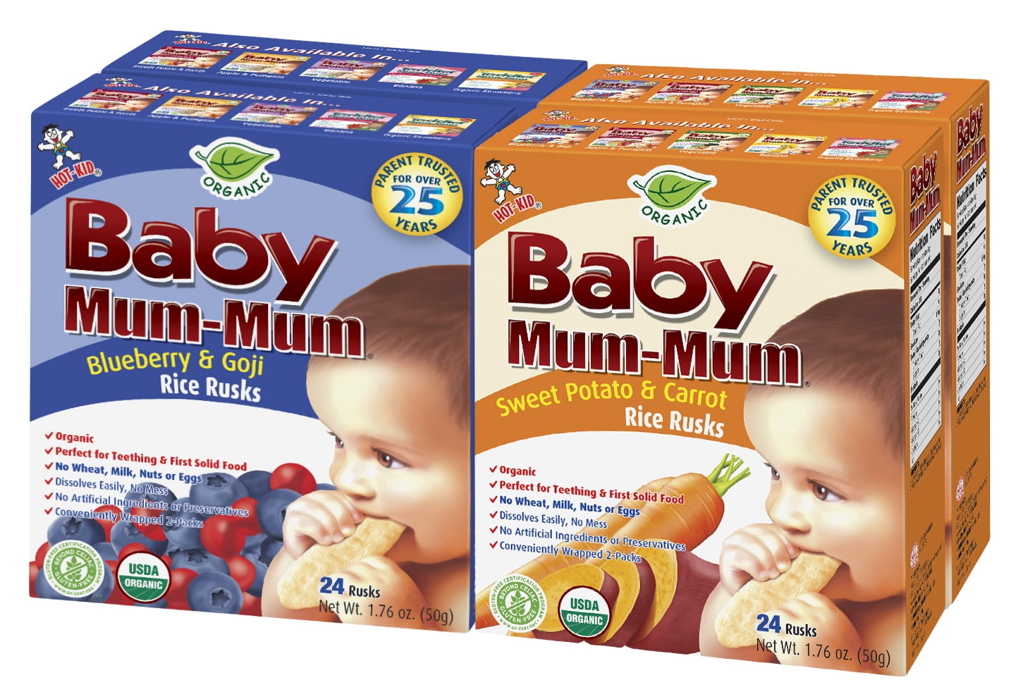 HotKid Baby MumMum Organic Crackers, Rice Rusks, 2 Flavor Variety