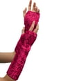 thumbnail image 4 of Prolriy Long Gloves Women Formal Stylish Glitter Gloves Sequin Long Gloves Fingerless Elastic Gloves Glitter Carnival Costumes for Women and Girls Opera Gloves Hot Pink, 4 of 6