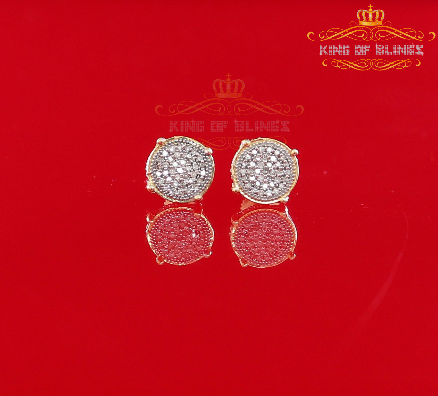 King of Bling's 925 Sterling Silver 0.20ct Diamond For Women's/ Men's Yellow Stud Round Earrings