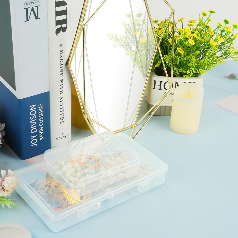 36Pcs Mixed Sizes Plastic Rectangular Small Storage Containers Clear Empty Mini Organizer with Hinged Lid for Small Tiny Items, Beads Boxes for Art Craft Jewelry Projects