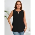 thumbnail image 2 of Women's Plus Size Tank Top with Keyhole Neckline Summer Relaxed Fit Black 1X Chiffon Sleeveless Tops Embellished Front for Casual Outfits, 2 of 7