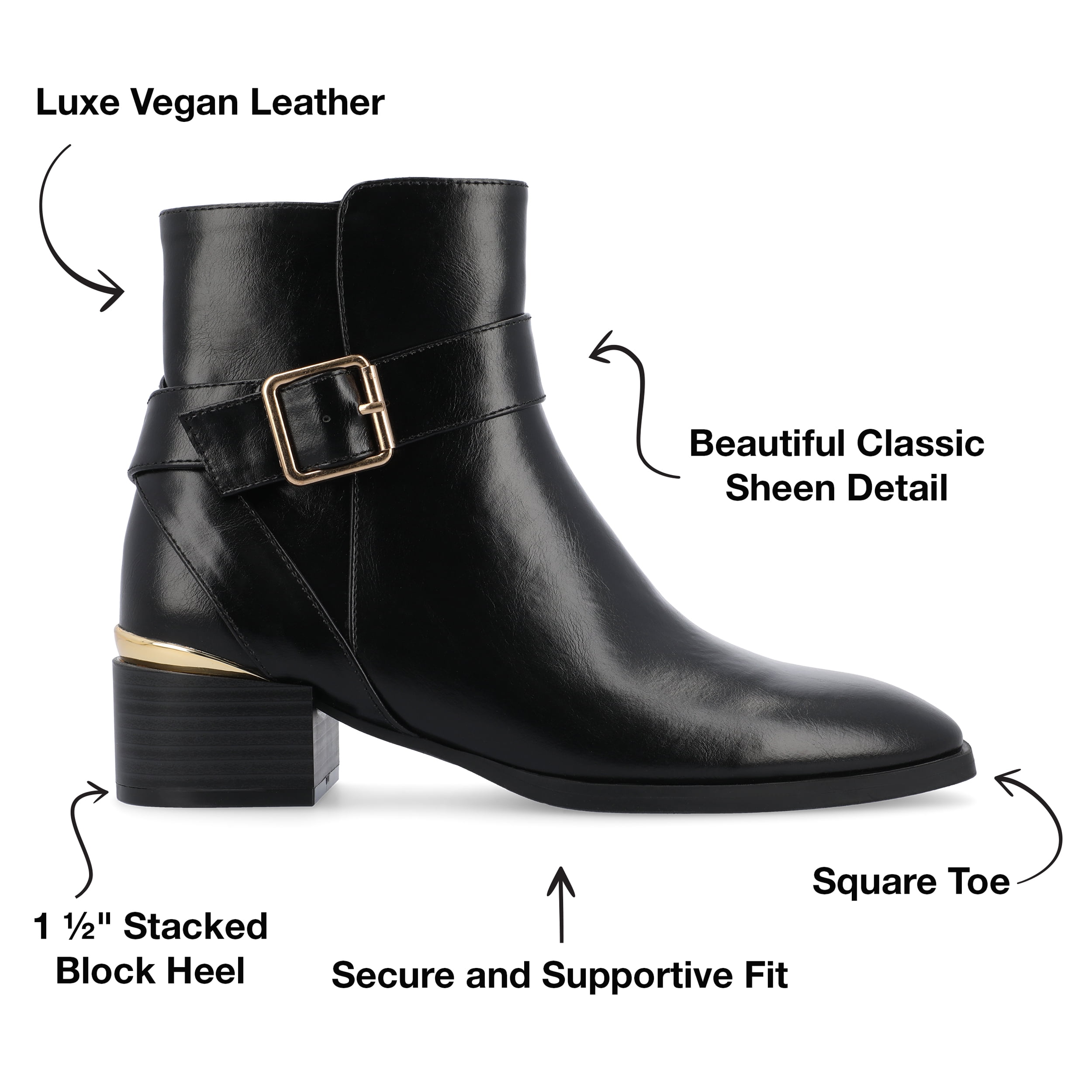 Journee Womens Elley Stacked Block Heel Square Toe Booties