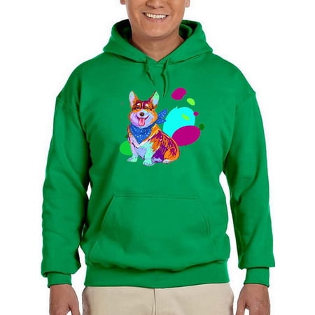 Colorful Corgi Bandana Portrait Hoodie Men -Image by Shutterstock Male 3X-Large