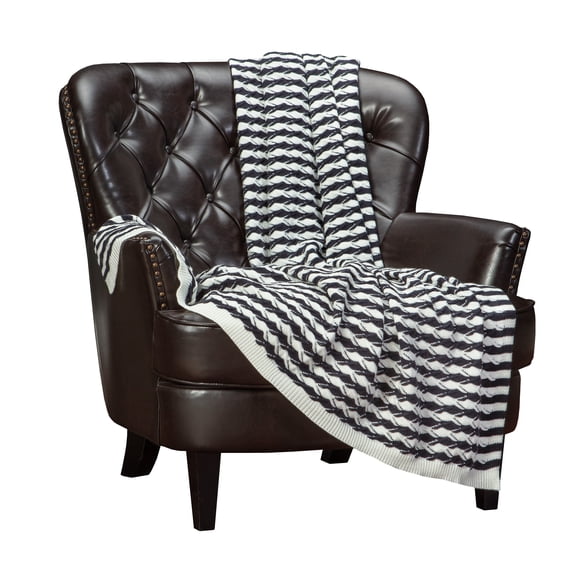 Chanasya Black White Stripe Knit Textured Super Soft Throw Blanket - Acrylic Warm Cozy Woven Contemporary Coastal Blanket for Bed Sofa Chair Couch Cover Living Bed Room (50x65 Inches) Newport