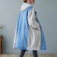 thumbnail image 2 of Women Denim Splice Hooded Jacket Coats Jean Overcoat Button Oversized, 2 of 8