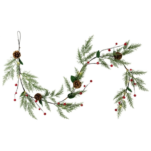 Northlight Pre-Lit B/O Pinecone, Berry and Leaf Christmas Garland - 4.5' - Warm White Lights