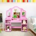 thumbnail image 4 of Costway Vanity Table Set Makeup Dressing Study Table Tri Folding Mirror  Pink, 4 of 10