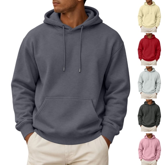HAJWOH Hoodies For Men Long Sleeve Pullover Vintage Breathable With Kangaroo Pockets Solid Comfy Hood