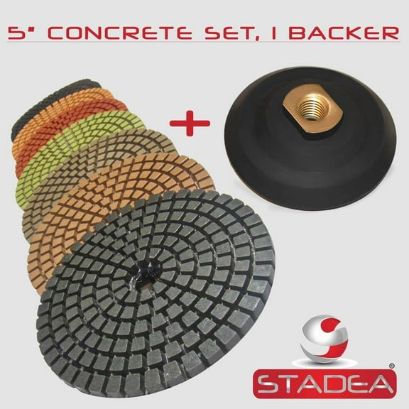 STADEA 5" Wet Diamond Polishing Pads Set for Concrete polishing Rubber Backer (5/8" 11 Threaded)
