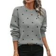 thumbnail image 2 of Women's Casual Round Neck Pullover Long Sleeve Sweater Top with Polka Dot Jacquard, Elegant and Cozy, Great for Parties and Daily Wear,Light Purple,XL, 2 of 4