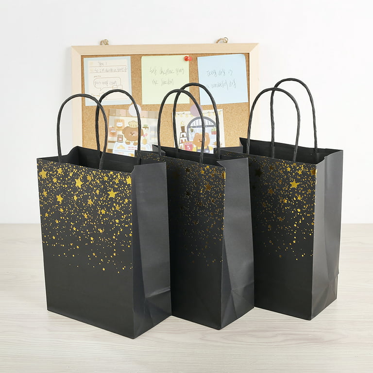 Duety 25 Pieces Bronzing Gold Black Paper Kraft Paper Bag Party Bags Gold Bags Birthday Bride Gift Hen Party Bags with Handle for Party Favors, Adult