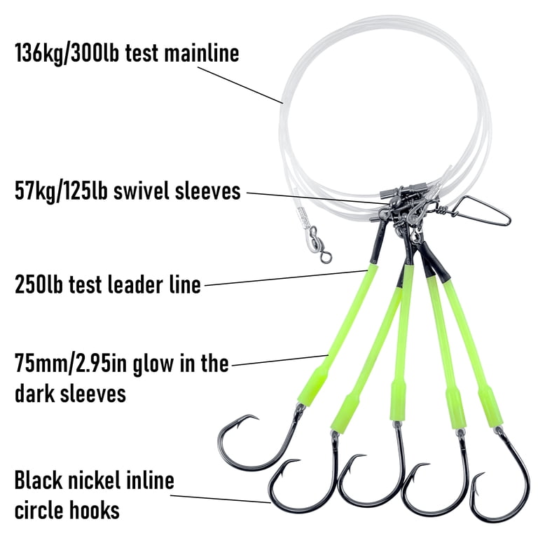 circle hook nottom fishing Bottom Fishing Rig Snapper Rig with Glow Sleeves 5 Circle Hooks Leader Deep  Drop Rig for Halibut Grouper Snapper Saltwater (2pcs,9l0 Hook)