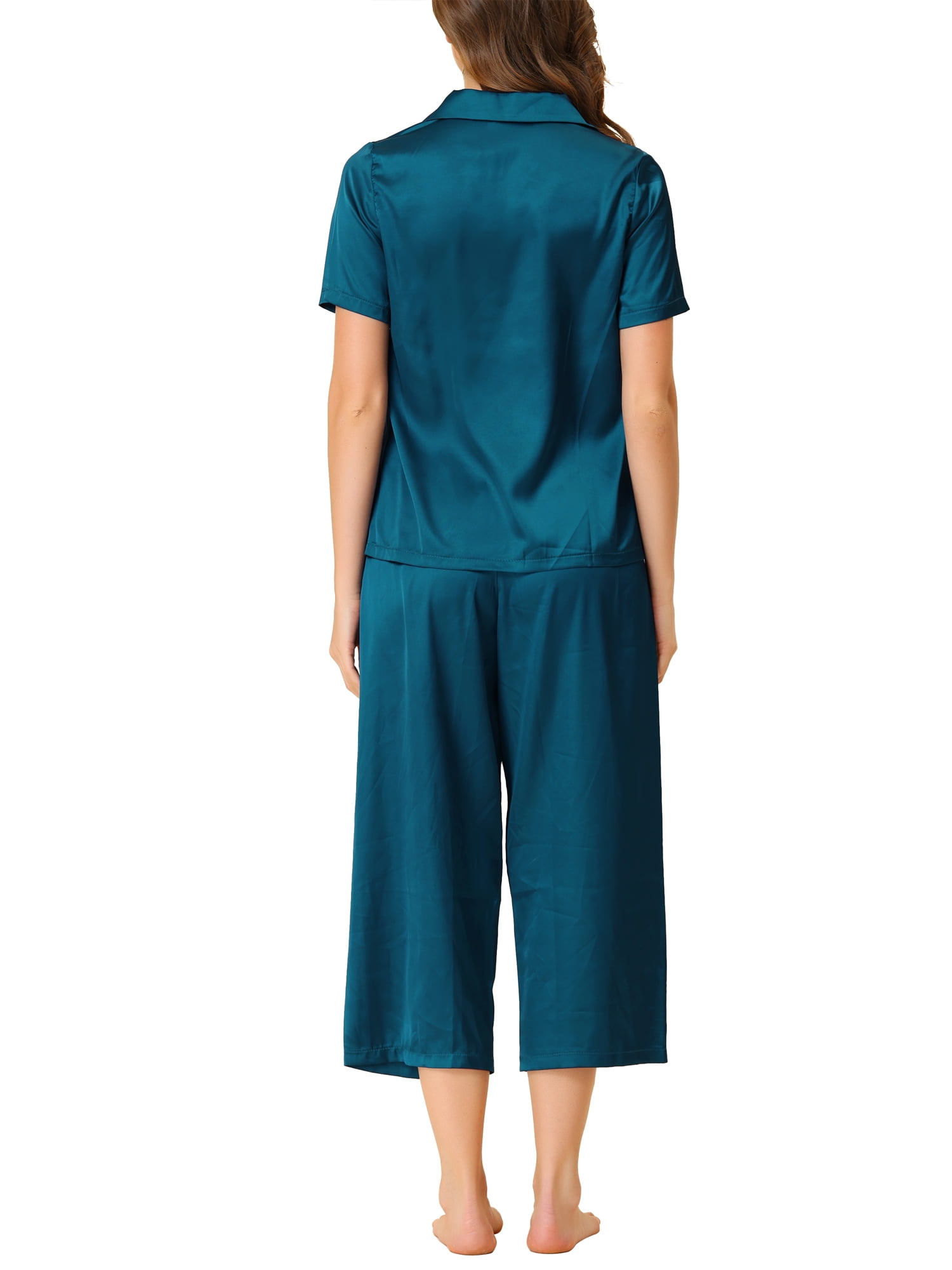 Unique Bargains Women's Loungewear Tops and Capri Pants Satin Pajama Sleepwear Sets