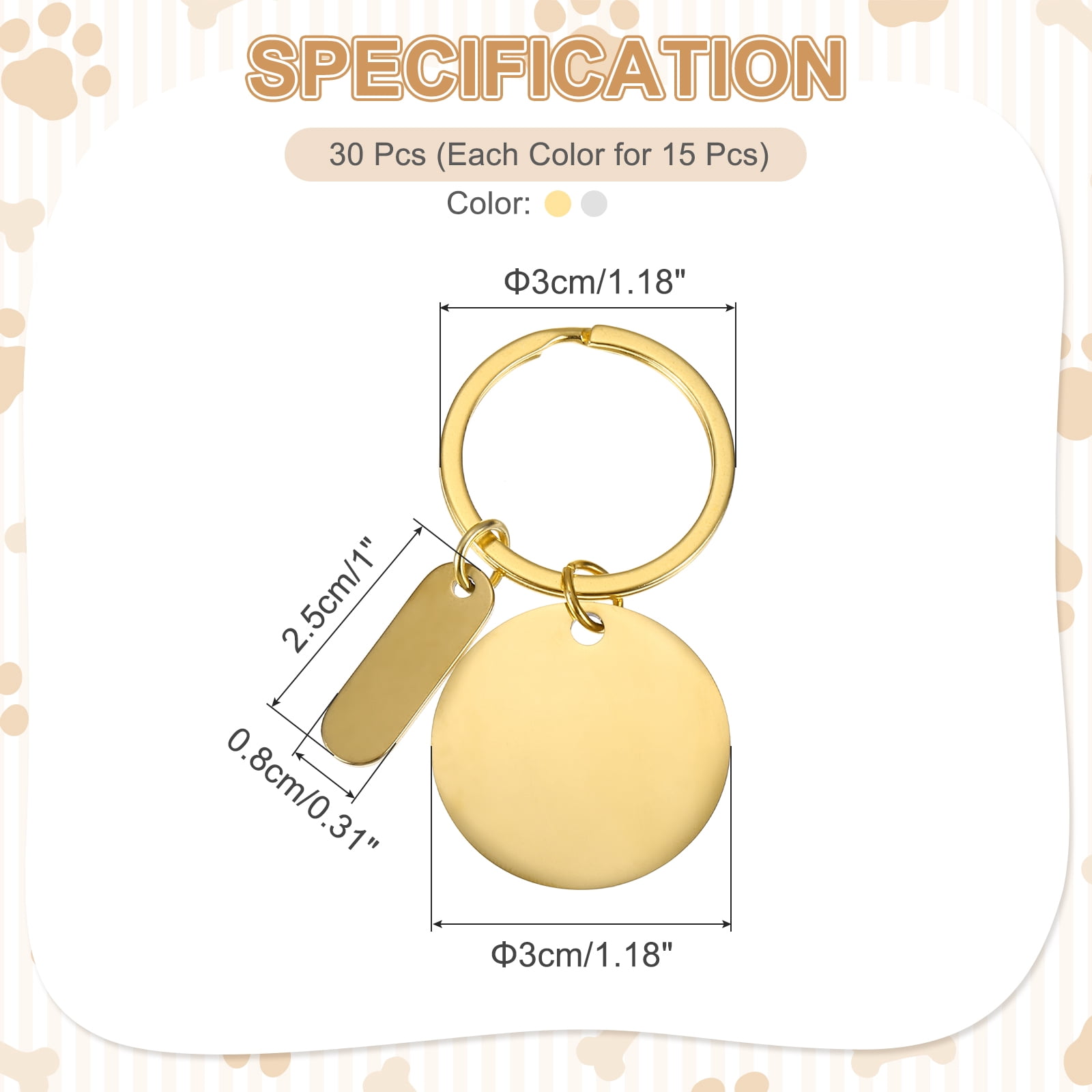Uxcell Stainless Steel Engraving Keychain Blanks, 30Pcs Metal Laser Engravable Stamping Blanks, Gold/Silver (Round)