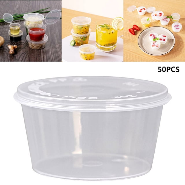 ¡Liquidación! Contenedores de almacenamiento de alimentos Lssam, recipientes de cocina, 50 unidades, recipientes pequeños de plástico de 113 g con tapa para comida, vasos para chupitos con tapa,