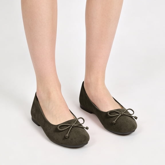 Domuza Womens Bowknot Ballet Flats Pointy Toe Casual Flat Shoes Suede Dressy Wear to Work Slip-Ons Moccasins Loafers summer Army Green 7(EU-38)