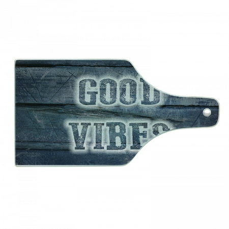 

Chill Cutting Board Inspiration Words on Wooden Planks with Grunge Scratched Display Relaxation Decorative Tempered Glass Cutting and Serving Board Wine Bottle Shape Dark Blue White by Ambesonne