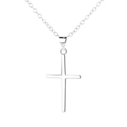 Amy and Annette 14k White Gold Plated Polished Minimalist Petite Cross Pendant Necklace