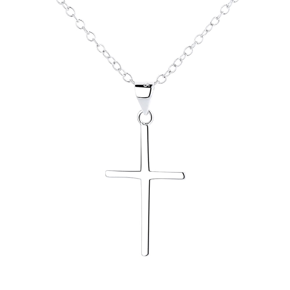 Amy and Annette 14k White Gold Plated Polished Minimalist Petite Cross Pendant Necklace