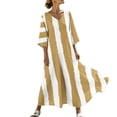 thumbnail image 3 of VBVC Women's Abstract Striped V-Neck Maxi Dress,Ladies 3/4 Sleeve Loose Fit Caftan,Casual Flowy Summer Beach Kaftan Dress For Women,Yellow,S-3XL, 3 of 9