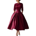 thumbnail image 1 of Robes Trapèze pour Femmes Manches 3/4 Col Ras du Cou Robes Plissées Été Robe Maxi Décontractée, L, 1 of 4