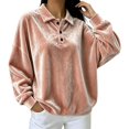 thumbnail image 2 of Women Winter Warm Velvet Tops Casual Fashion Soft Polo Neck Long Sleeve Oversized Blouses Pink S, 2 of 7