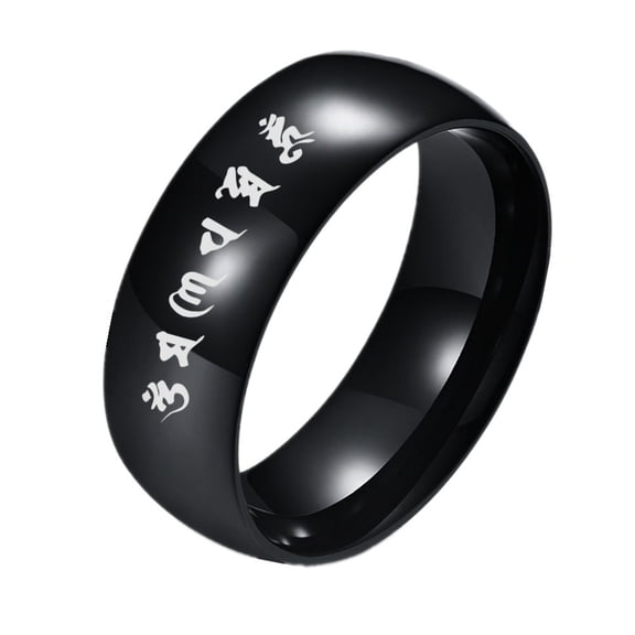 Sacred Mantra Tibetan Buddhism Jewelry - Stainless Steel Om Mani Padme Hum Engraving Ring - Blessing Six Words Sanskrit Buddhist Band for Men Women, Size 10