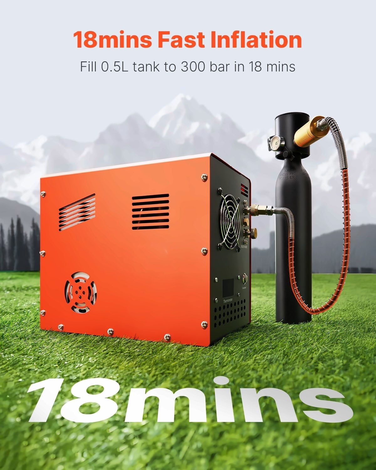 PCP Air Compressor 4500PSI, Auto-Stop Airgun Compressor with Built-in Converter, 12V/120V, Rapid Inflate for Paintball, PCP Air Rifles, Scuba