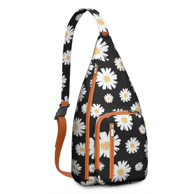 Vintage Floral Sling Backpack - Retro Daisy & White Blooms Pattern, Fashionable Multi-Functional Bag
