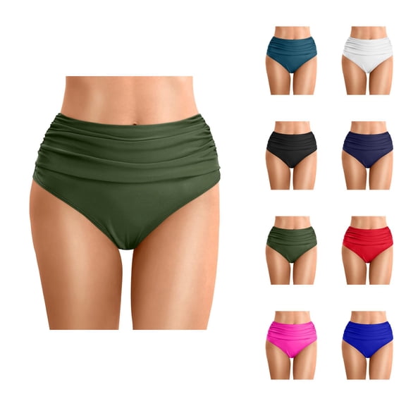Bikini Bottoms for Women High Waisted Tummy Control Ruched Bathing Suit Bottom Swimwear