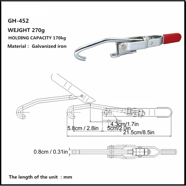 J-Hook Toggle Clamp GH-452 – Heavy Duty Quick-Release Pull Latch, 170kg Tensile Force, Galvanized Iron, Ergonomic Grip For Doors/Cases/Trunks/Smokers